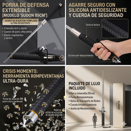 🛡️ Bastón Táctico PRO 95cm: Edición Ultra-Resistente 5-en-1 -45